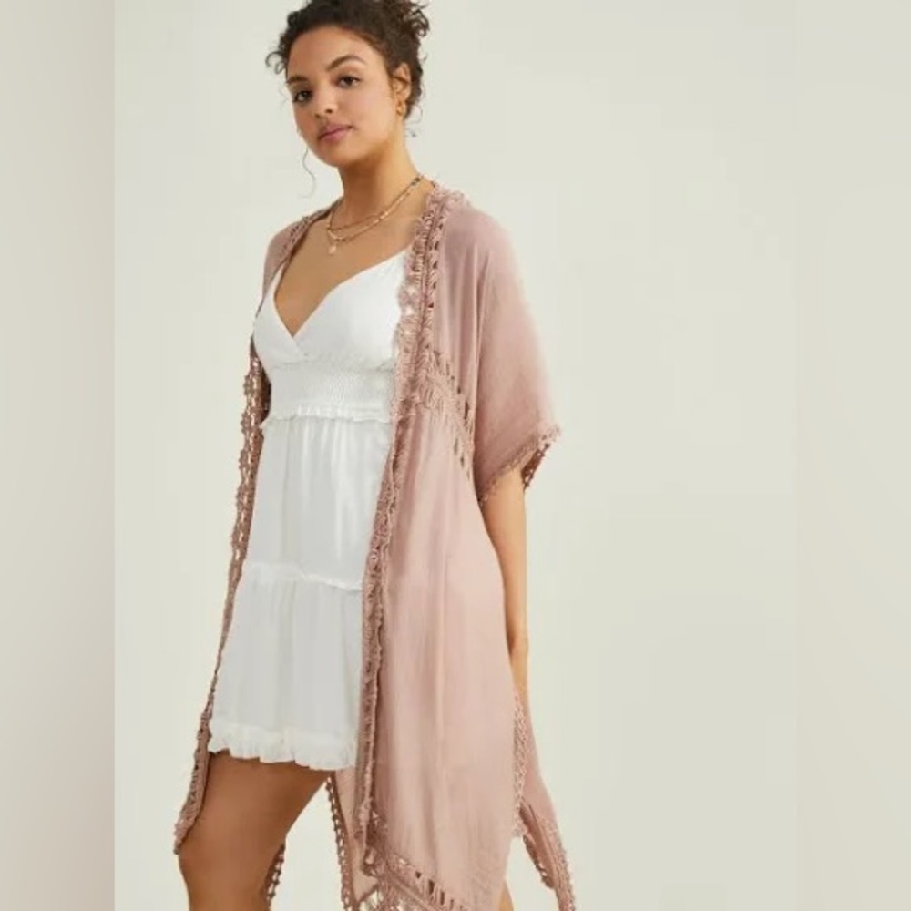 Altar'd State | Crochet Trim Midi Kimono | Mocha - Picture 7 of 8